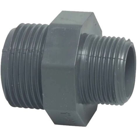 Profec Doppelnippel reduziert, PVC-U 3/4 Zoll AG x 3/8 Zoll AG, 10 bar, grau