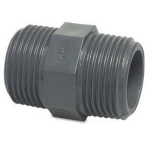 Profec Doppelnippel mit Sechskant, PVC-U,  1 Zoll AG, 10 bar, grau