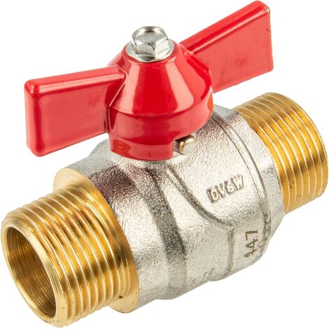 tecuro Kugelhahn, beidseitig Außengewinde G 3/4 Zoll (DN 20) Flügelgriff, Messing vernickelt