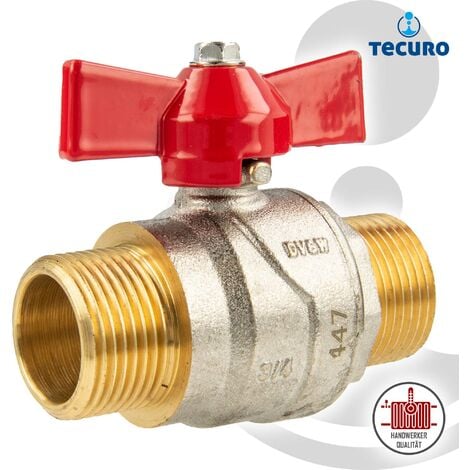 tecuro Kugelhahn, beidseitig Außengewinde G 1 Zoll (DN 25) Flügelgriff, Messing vernickelt