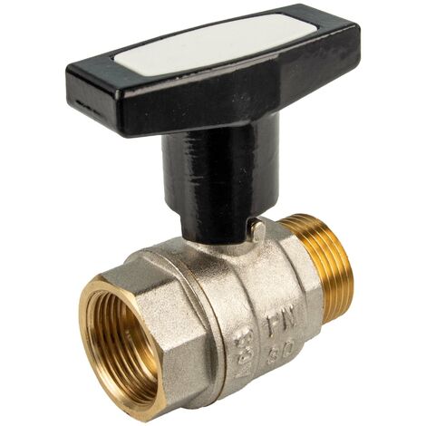 tecuro Kugelhahn, Innen- x Aussengewinde Rp 1/2 Zoll (DN 15) Alu-T-Griff, Messing vernickelt