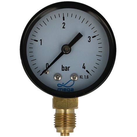MEGA Druckmanometer 0 - 4 bar - 1/4 Zoll Anschluss nach unten Radial Ø 50 mm