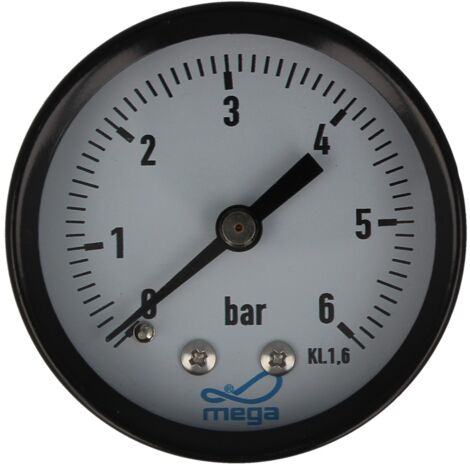 MEGA Druckmanometer 0 - 6 bar - 1/4 Zoll Anschluss nach hinten Axial Ø 50 mm