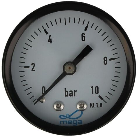 MEGA Druckmanometer 0 - 10 bar - 1/4 Zoll Anschluss nach hinten Axial Ø 50 mm