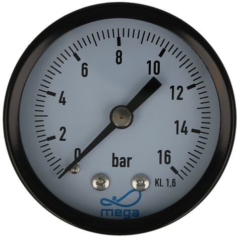 MEGA Druckmanometer 0 - 16 bar - 1/4 Zoll Anschluss nach hinten Axial Ø 50 mm