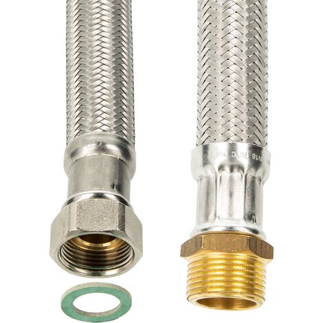 tecuro Flexschlauch Panzerschlauch DN 25 - 1 Zoll ÜWM x 1 Zoll AG x 300 mm, DVGW W270, KTW-A