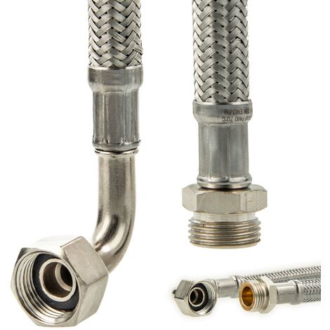 tecuro Sanitär Verbindungsschlauch 90° Bogen 3/8 ÜWM x 3/8 AG x 800 mm - KTW-A DVGW