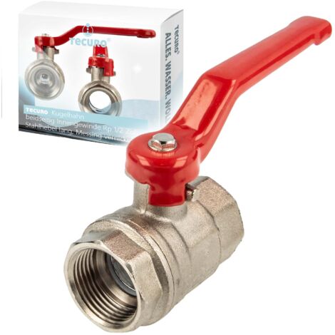 tecuro Kugelhahn, beidseitig Innengewinde Rp 1/2 Zoll (DN 15) Stahlhebel lang, Messing vernickelt