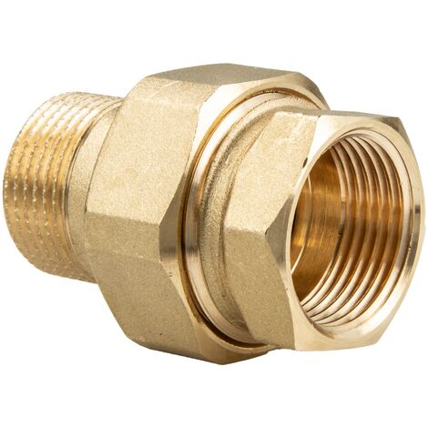 tecuro Raccordo a vite in ottone 1 pollice IG x AG, con guarnizione a pressione HD, ottone CW617N secondo il regolamento dell'acqua potabile 50930-6