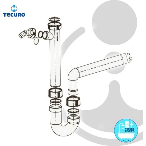 tecuro Ablaufgarnitur Siphon Geruchsverschluss - mit Ø 40 mm Abgang nach hinten