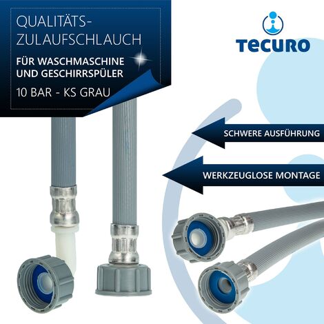 tecuro Zulaufschlauch 3,00 m, für Waschmaschine Geschirrspüler, 10 bar, KS-grau