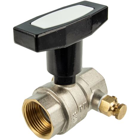 tecuro Kugelhahn mit Entleerung, beids. Innengewinde Rp 1 Zoll (DN 25) Alu-T-Griff, MS-vernickelt (1/5)