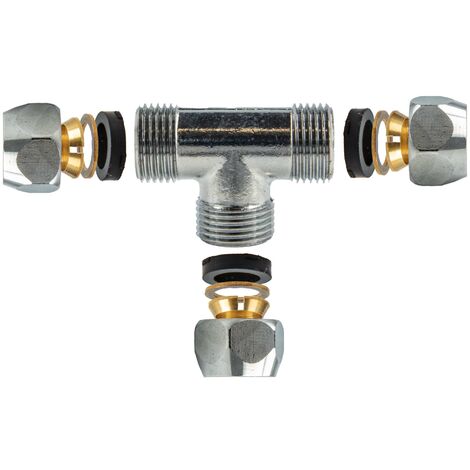 tecuro Quetschverschraubung, T-Stück, für Ø 8 mm Kupferrohr, Messing verchromt