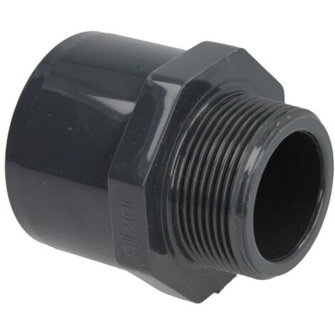 Mega Übergangsnippel PVC-U 50/63 mm x 1 1/2 Zoll Klebemuffe/Klebestutzen x Außengewinde 10 bar, grau