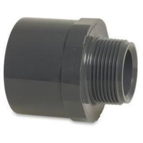 Mega Übergangsnippel PVC-U 50/63 mm x 2 Zoll Klebemuffe/Klebestutzen x Außengewinde 10 bar, grau
