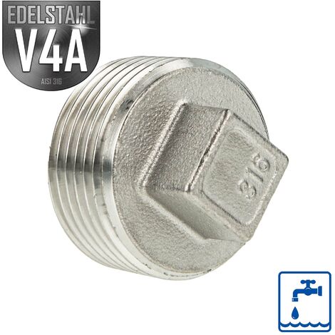 ES Stopfen mit Vierkant Edelstahl V4A (AISI 316), AG, Typ 291, 1 1/2 Zoll