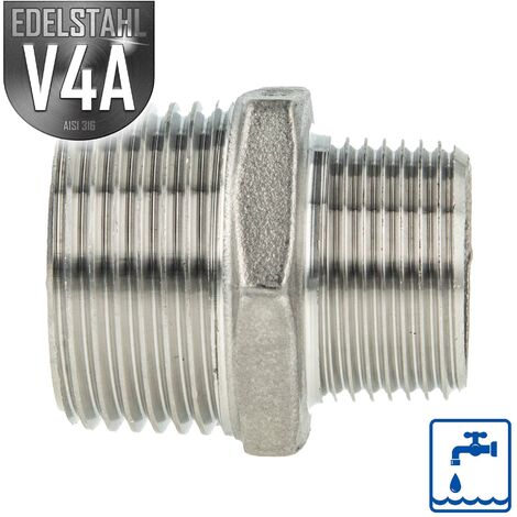 ES Reduktions-Doppelnippel Edelstahl V4A (AISI 316), AG/AG 4 x 2 1/2 Zoll - Typ 245