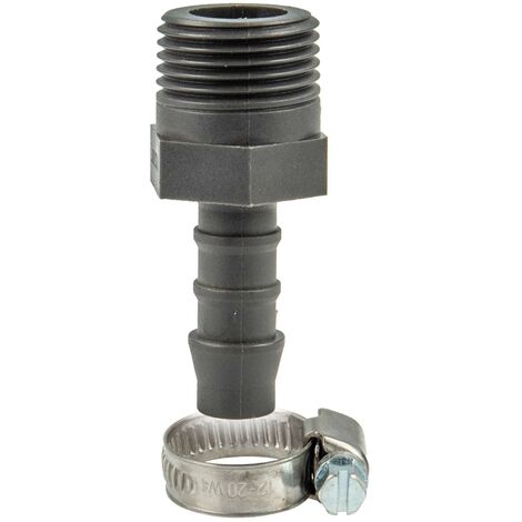 tecuro Schlauchtülle Ø 10 mm x 3/8 Zoll AG, mit Edelstahlschlauchschelle - Nylon grau (1/5)