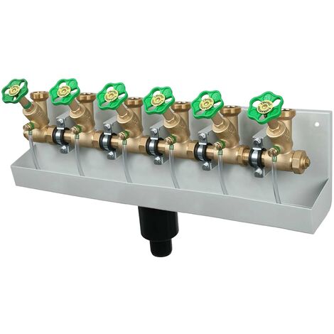 SCHLÖSSER Kompakt-Verteilerstation 6-Strang Verteiler - Zulauf 1 Zoll - DN 25, mit Ablaufrinne