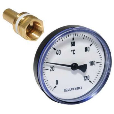 AFRISO Ø 63 mm Bimetall Thermometer 0 - 120°C mit MS-Schutzrohr 40 mm - 63702