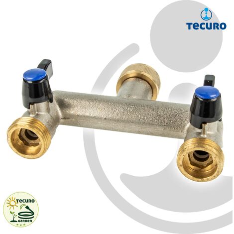 Tecuro 2-Wege Verteilerstück 1 Zoll  DN20 , Einzeln Absperrbar Durch Kugelventile Messing Vernickelt~7
