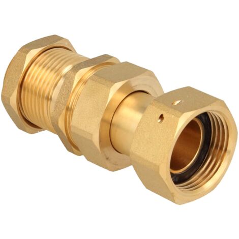 JS Wasserzähler-Verschraubung mit Schiebestück - 1 1/4 Zoll ÜWM x 1 1/4 Zoll AG, Messing blank