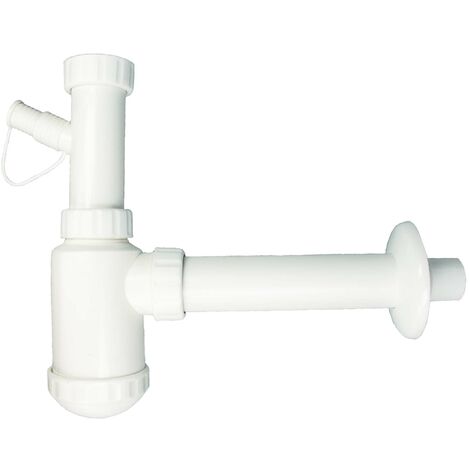 tecuro Flaschensiphon mit Geräteanschluss für Spülbecken Ausgussbecken, 1 1/2 Zoll - Kunststoff weiß