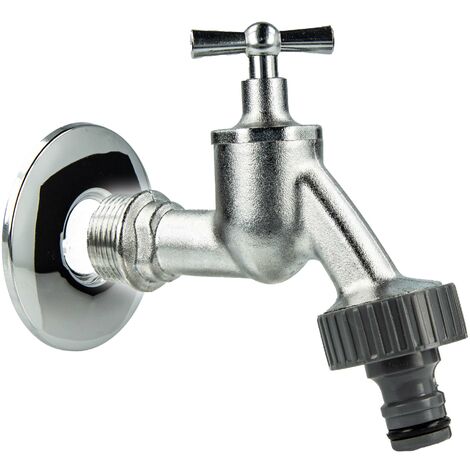 tecuro Auslaufventil 3/4 Zoll, Knebeloberteil, Steckkupplung, Wandrosette, Dichtband - Messing mattverchromt (1/5)