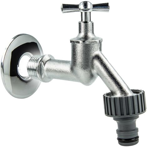 tecuro Auslaufventil 1/2 Zoll, Knebeloberteil, Steckkupplung, Wandrosette, Dichtband - Messing mattverchromt (1/5)