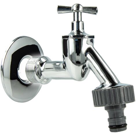 tecuro Auslaufventil 3/4 Zoll, Knebeloberteil, Steckkupplung, Wandrosette - Messing hochglanzverchromt
