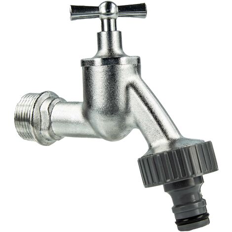 tecuro Auslaufventil 3/4 Zoll, Knebeloberteil, Steckkupplung - Messing mattverchromt