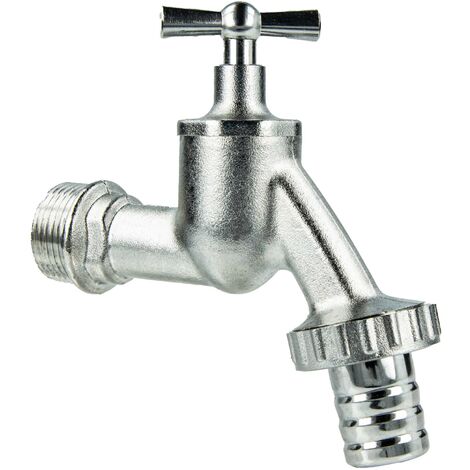 tecuro Auslaufventil 3/4 Zoll, Knebeloberteil, Schlauchtülle, Dichtband - Messing mattverchromt
