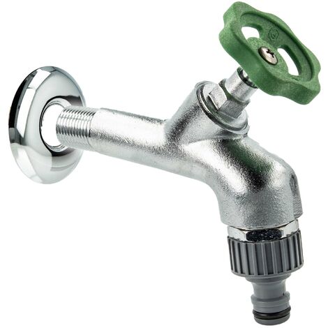 tecuro Auslaufventil 1/2 Zoll, Handrad-Oberteil, Steckkupplung, Wandrosette - Messing mattverchromt