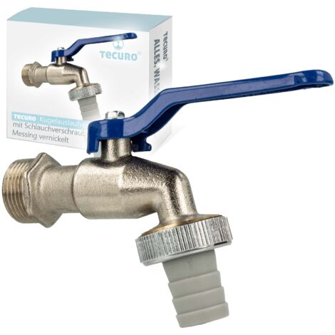 tecuro Kugelauslaufhahn Griff blau, 3/4 Zoll, mit Schlauchtülle, MS vernickelt