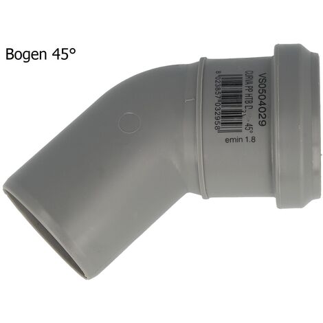 HT Bogen Ø 90 x 45°, mit einseitiger Steckmuffe und Gummidichtung