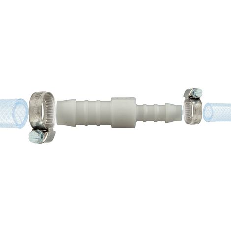 tecuro Schlauchverbinder reduziert Ø 7 mm x Ø 10 mm, mit Edelstahlschlauchschellen - Nylon weiß