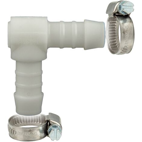tecuro Schlauchverbinder 90° Winkel Ø 7 mm, mit Edelstahlschlauchschellen - Nylon weiß
