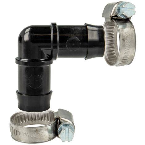tecuro Schlauchverbinder 90° Winkel Ø 28 mm, mit Edelstahlschlauchschellen - Nylon schwarz