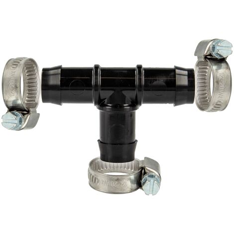 tecuro Schlauchverbinder T-Stück allseitig Ø 28 mm, mit Edelstahlschlauchschellen - Nylon schwarz