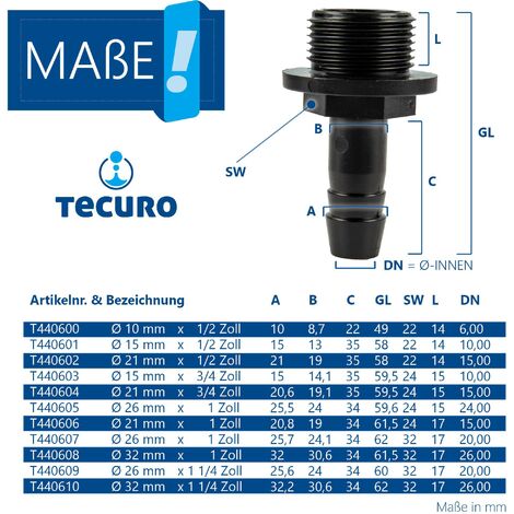 Tecuro Schlaucht Lle Mm X Zoll Ag G Mit