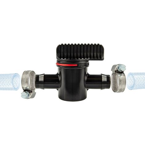 tecuro Schlauchverbinder mit Absperrhahn Ø 18 mm, mit Edelstahlschlauchschellen - Nylon schwarz (1/4)