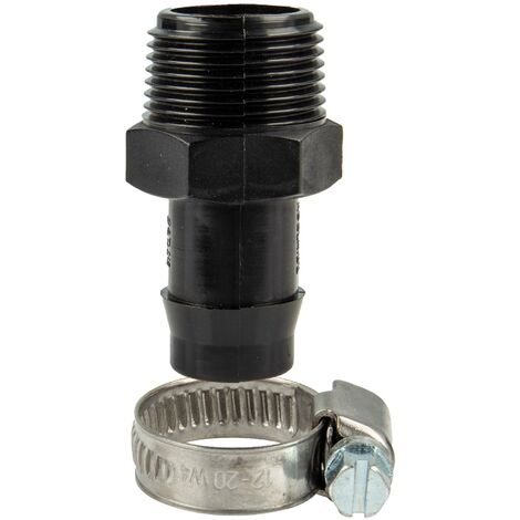 tecuro Schlauchtülle Ø 28 mm x 1 Zoll AG (G), mit Edelstahlschlauchschelle - Nylon schwarz