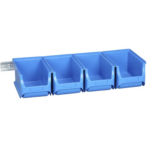 Allit Sichtlagerkasten-Set ProfiPlus 3/5, Metallschiene mit 4 Kagerkästen Größe 3, blau (1/5)