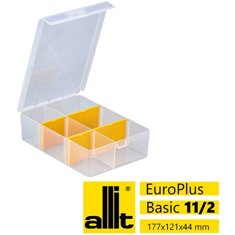 Allit Sortimentskasten EuroPlus Basic11/2-4, 2-6 Fächer,4 flexible Trennstege, 175 x 120 x 44 mm, transparent/gelb