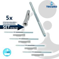 tecuro Stockschraube M 10 x 140 mm, verz. mit Universal Hohlraumdübel - 5 Stück