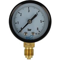 MEGA Druckmanometer 0 - 6 bar - 1/4 Zoll Anschluss nach unten Radial Ø 50 mm