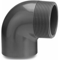 Mega Winkel 90° PVC-U 63 mm x 2 Zoll Klebemuffe x Außengewinde 10 bar, grau