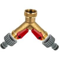 tecuro 2-Wege Y-Messingverteiler 1 Zoll (DN20), einzeln absperrbar mit Steckkupplungen