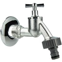 tecuro Auslaufventil 3/4 Zoll, Knebeloberteil, Steckkupplung, Wandrosette, Dichtband - Messing mattverchromt