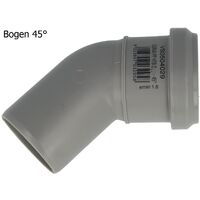 HT Bogen Ø 40 x 45°, mit einseitiger Steckmuffe und Gummidichtung, PP-grau